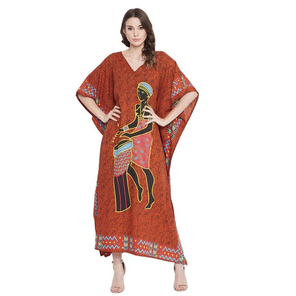 Gypsie Blu Plus Size Polyester Caftan Maxi V-Neck Dress Kimono Sleeve for Womens - Picture 4 of 10